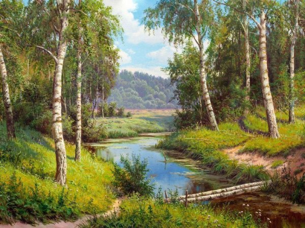 Художник Игорь Прищепа пейзаж Лесная река