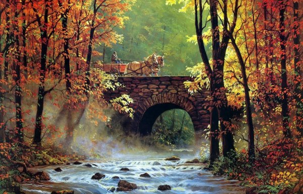 Осенний пейзаж с мостиком