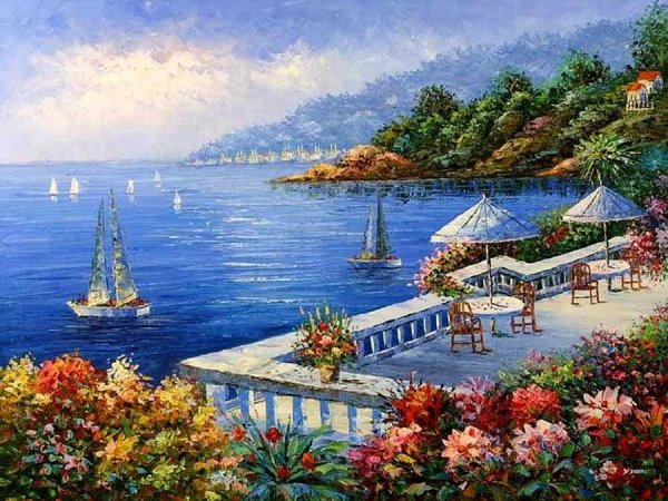 Красивый вид на море живопись