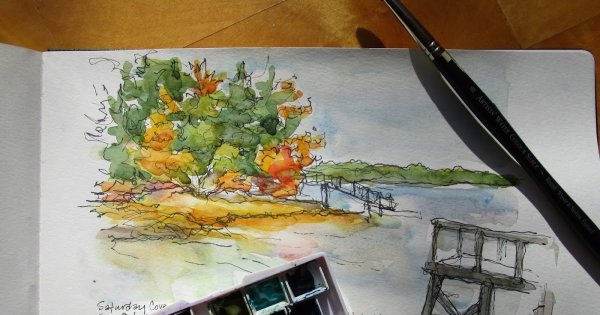 Осенний пейзаж скетч маркерами