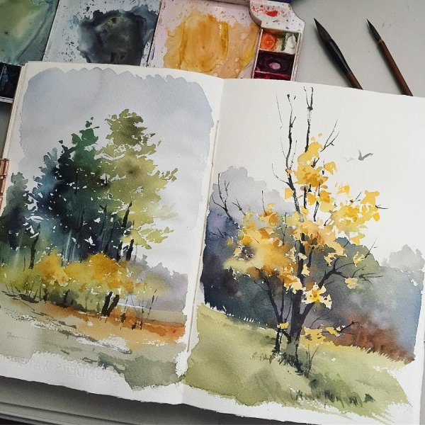 Осенний акварельный скетч