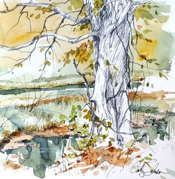 Скетч пейзаж акварель