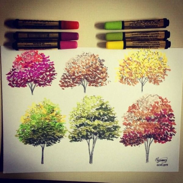 Дерево фломастерами