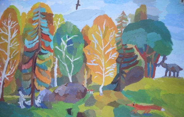 Рисунок леса красками