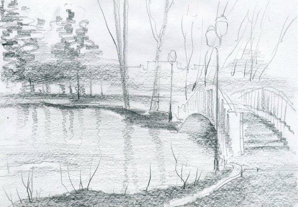 Рисунок осень карандашом