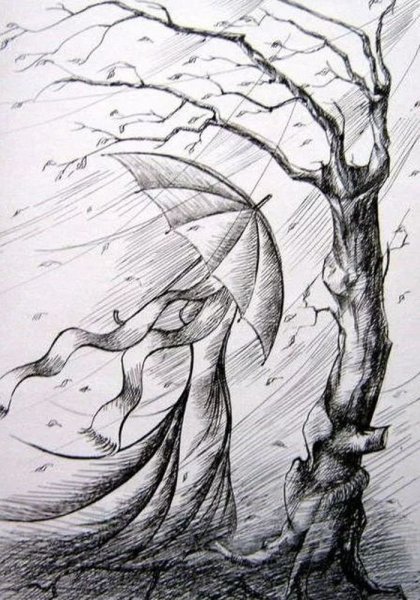 Наброски осеннего леса карандашом для детей