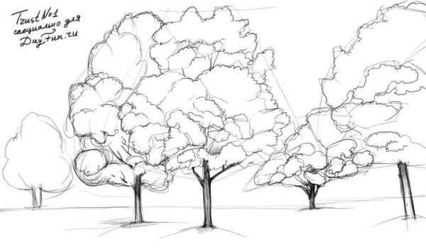 Пейзаж цветными карандашами