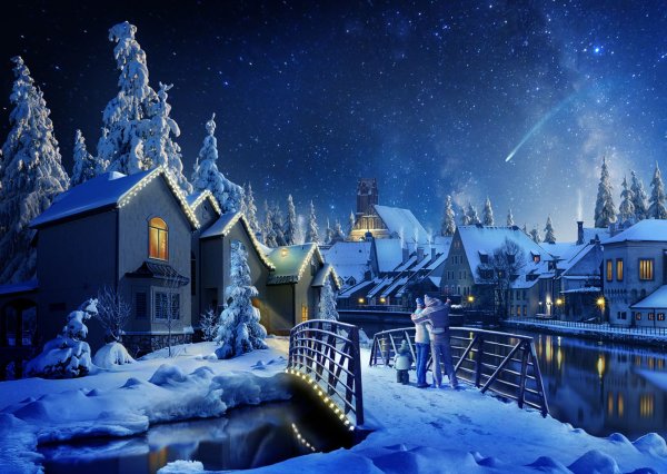 Зимний лес ночью