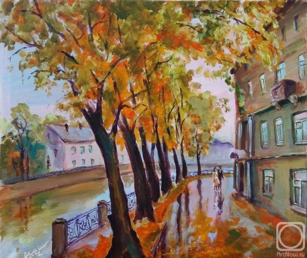 Городской осенний пейзаж гуашью