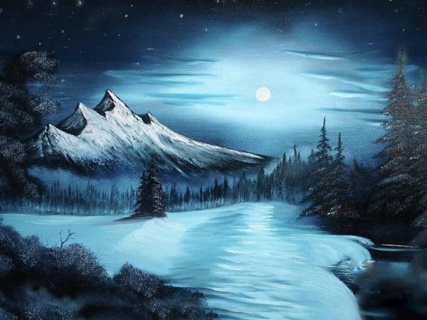 Ночной пейзаж красками