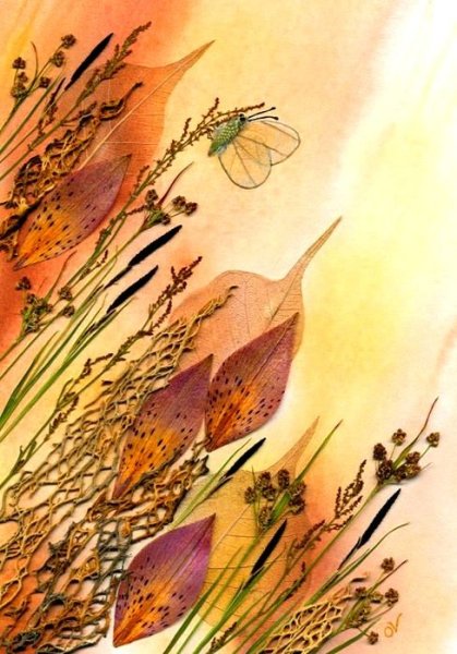 Гербарий картина из сухих листьев