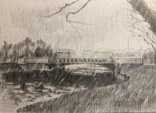 Пейзаж графитным карандашом