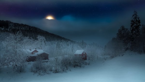 Зима ночь деревня