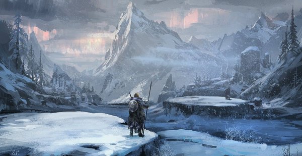 Снежные горные пейзажи фэнтези