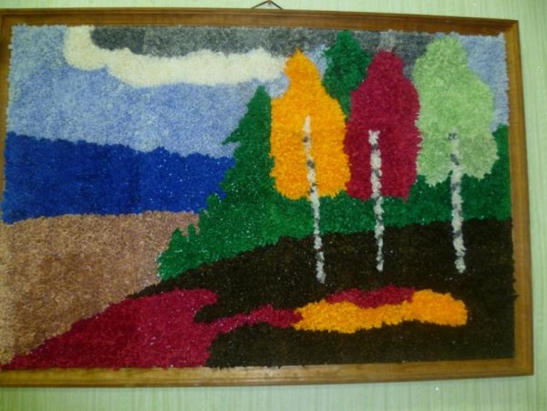 Аппликация из резаных ниток