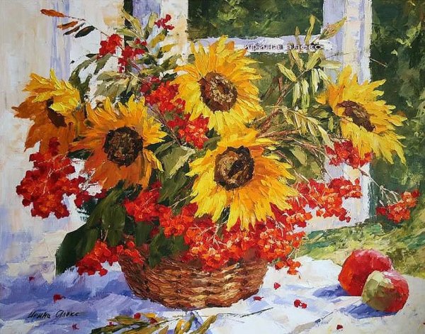 Воробьева Ольга натюрморт с рябиной у окна