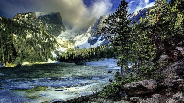 Горы лес река