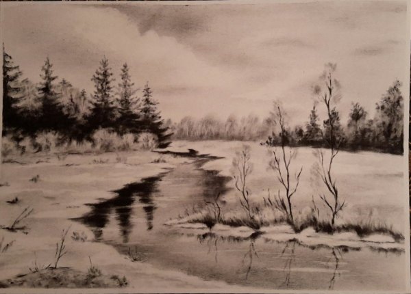 Сухая кисть пейзаж