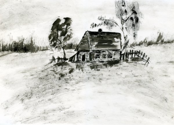 Пейзаж в технике сухая кисть