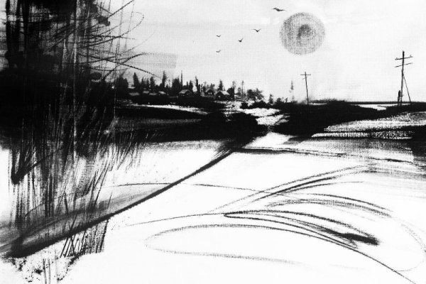 Пейзаж в технике сухая кисть