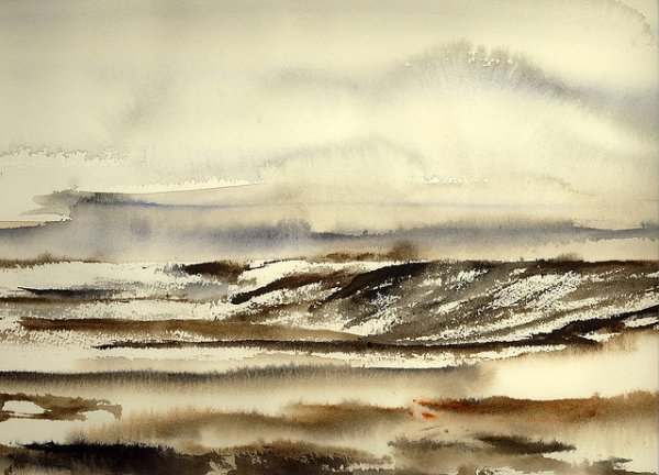 Пейзаж сухая кисть акварель