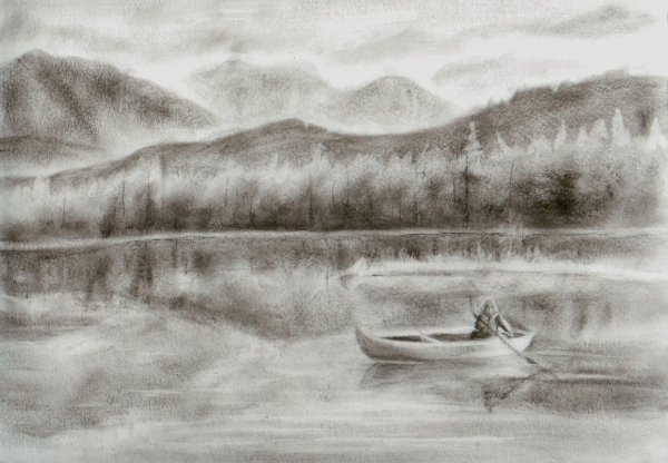 Пейзаж в технике сухая кисть