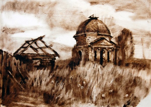 Рисовать в технике сухая кисть домик