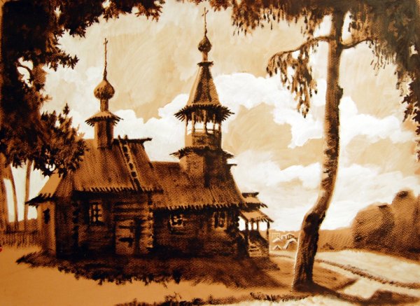 Сухая кисть пейзаж