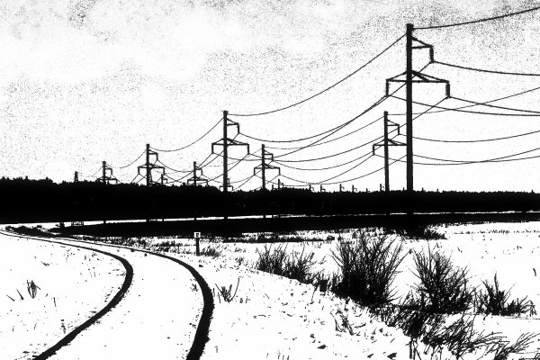 Индустриальный пейзаж карандашом