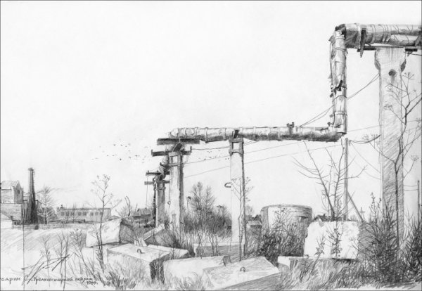 Рисунок карандашом промышленный пейзаж