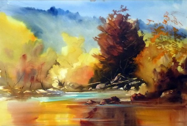 Осенний пейзаж акварелью Татьяна Берг