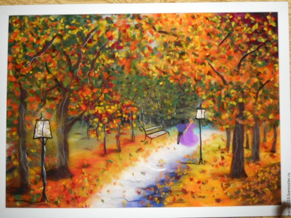 Картина из шерсти осенний пейзаж