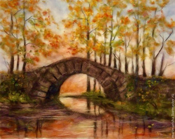 Шерстяная акварель осень пейзаж