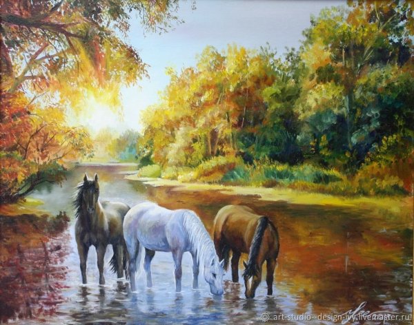 Пейзаж с лошадьми живопись