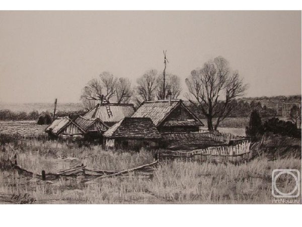 Деревенский пейзаж Графика