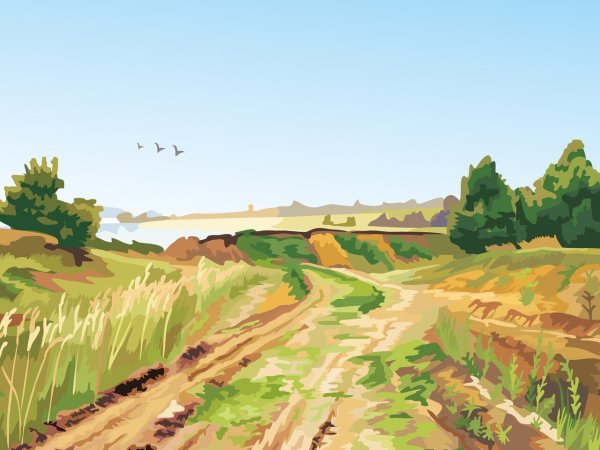 Векторные пейзажи деревни