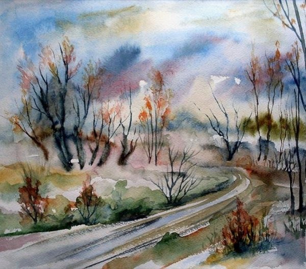 Грустный пейзаж акварелью