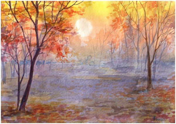 Природа осень акварель