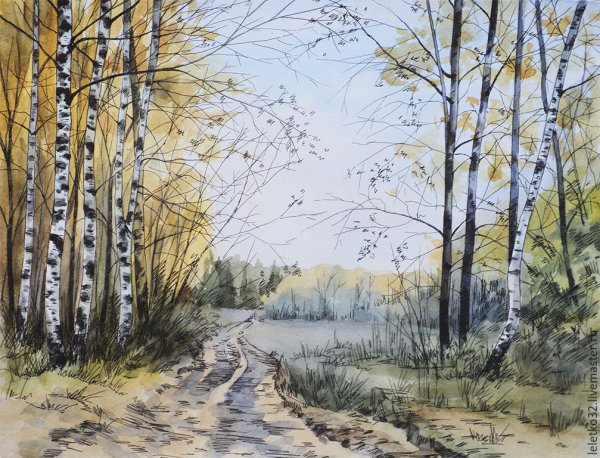 Ранняя осень акварель