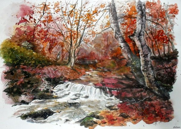 Осенний пейзаж акварелью
