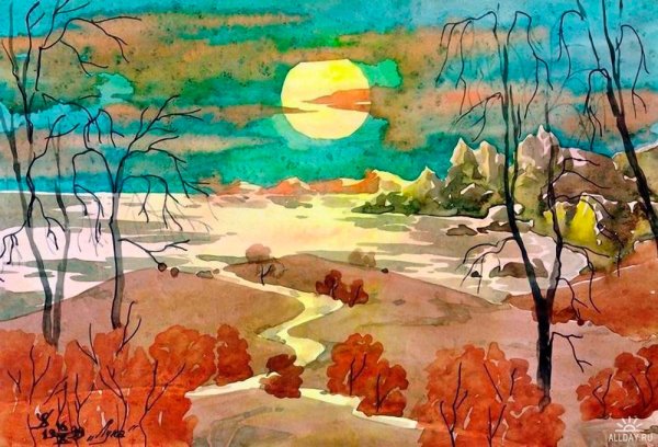 Пейзажи гуашью поздняя осень