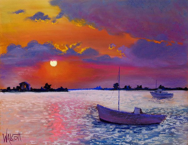 Пейзаж закат пастелью