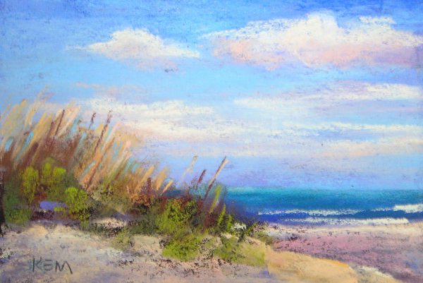 Пейзаж моря пастелью сухой