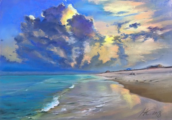Морской пейзаж пастелью