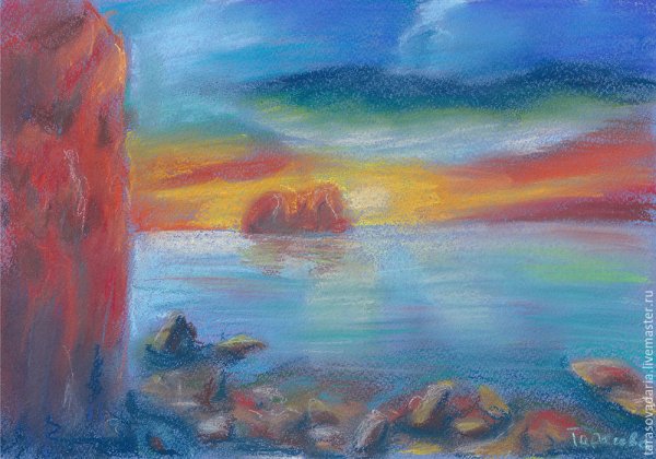 Морской пейзаж пастелью