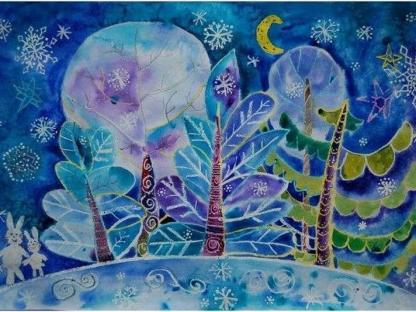 Рисование восковыми мелками и акварелью