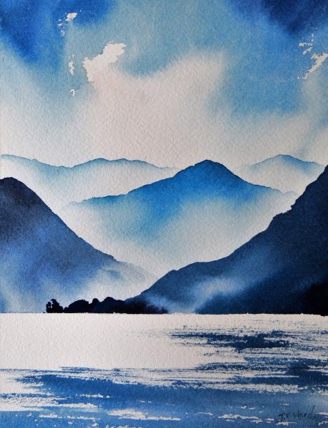 Горы акварелью лессировка