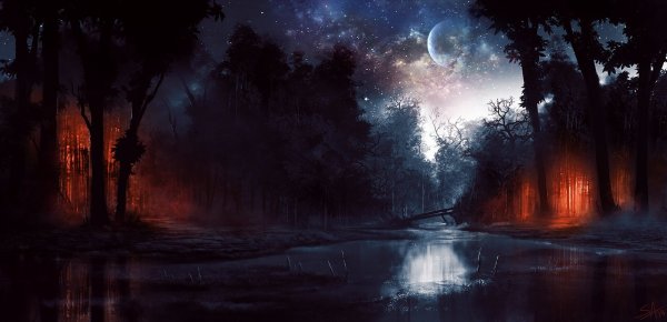 Ночное озеро арт