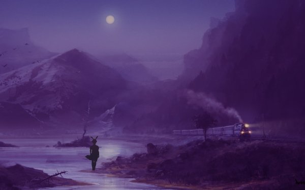 Лиловая ночь в горах арт