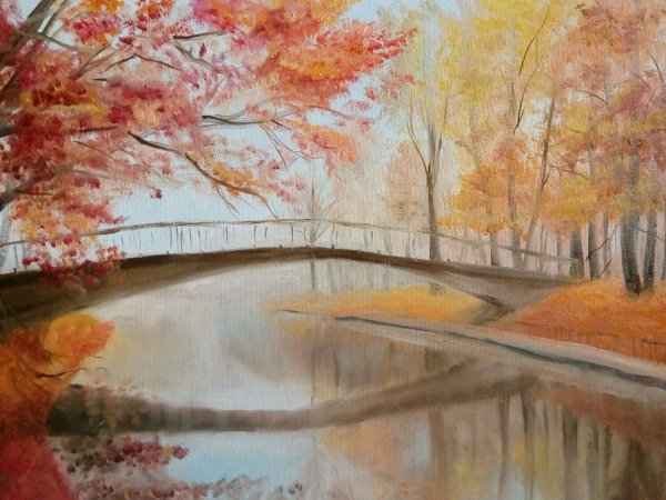 Пейзаж осени цветными карандашами